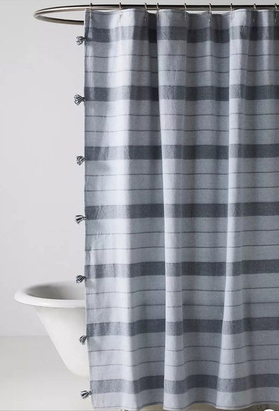 Anthropologie Striped Indie Shower Curtain - grey/blue